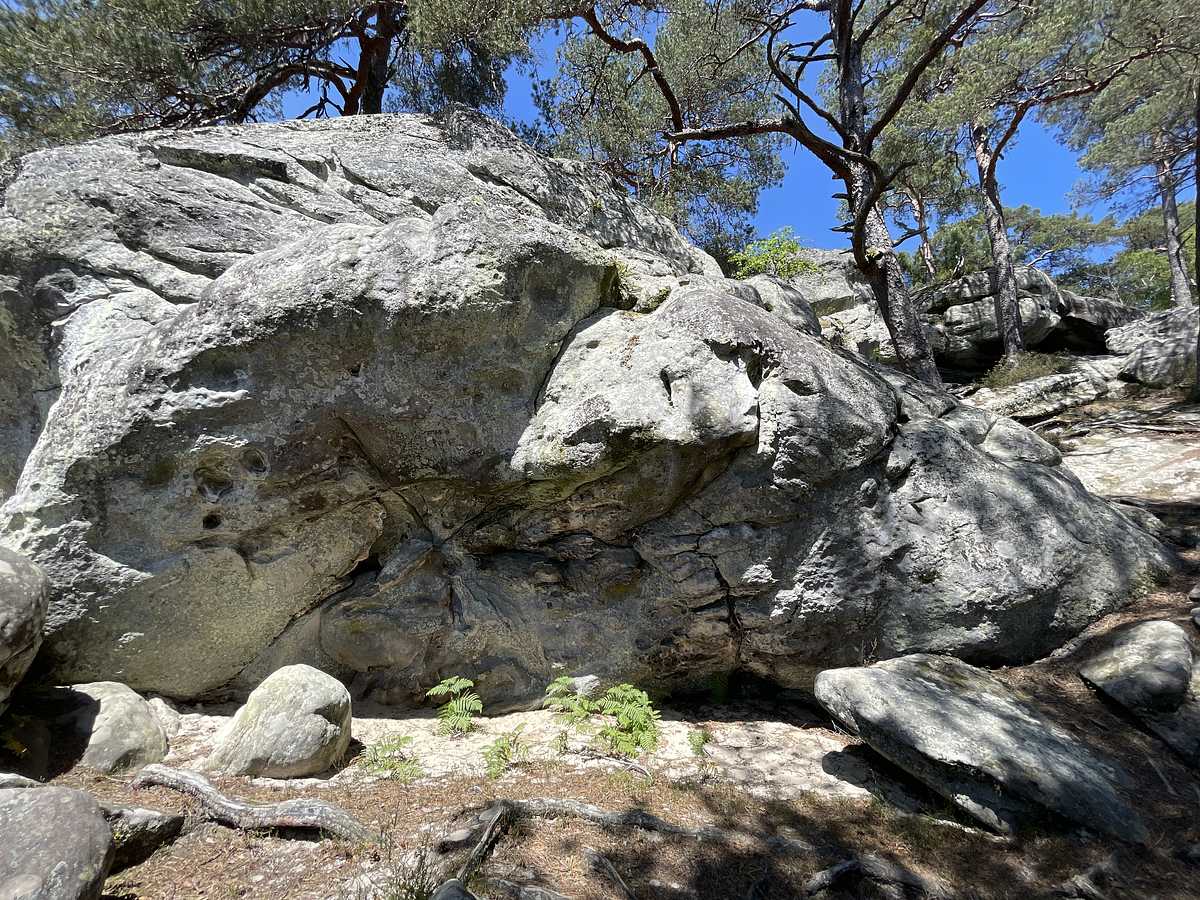 Photo du rocher avec les tracés